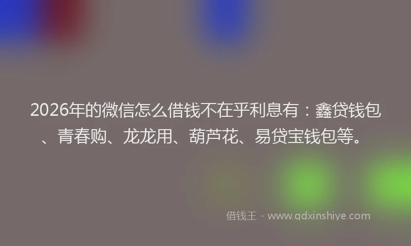 2026年的微信怎么借钱不在乎利息有:鑫贷钱包、青春购、龙龙用、葫芦花、易贷宝钱包等。