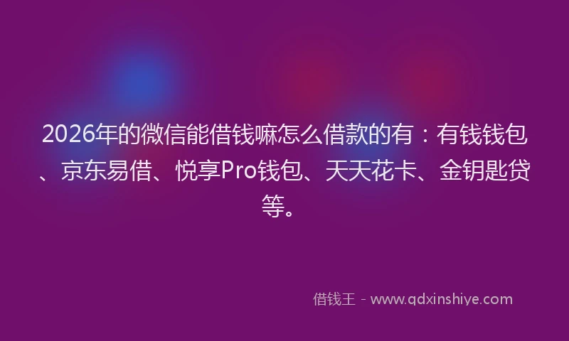 2026年的微信能借钱嘛怎么借款的有：有钱钱包、京东易借、悦享Pro钱包、天天花卡、金钥匙贷等。