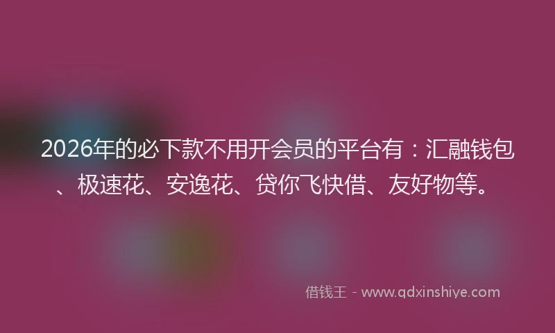 2026年的必下款不用开会员的平台有：汇融钱包、极速花、安逸花、贷你飞快借、友好物等。
