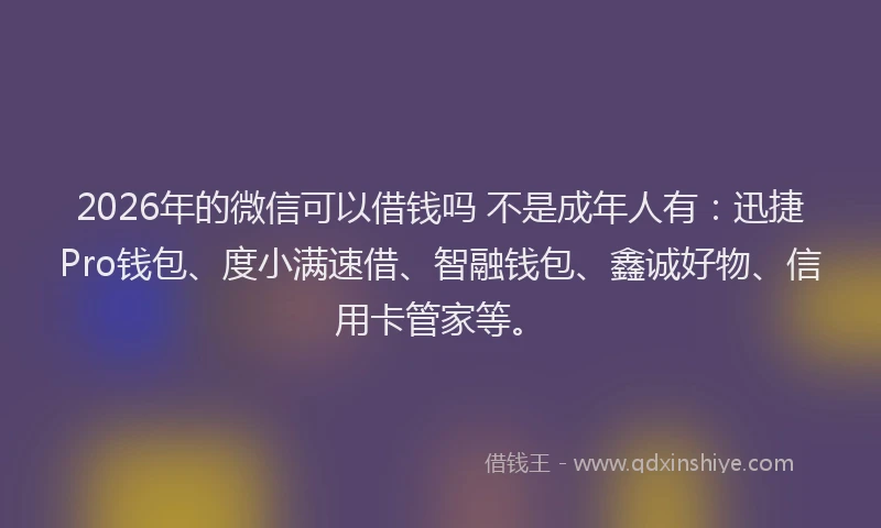 2026年的微信可以借钱吗 不是成年人有：迅捷Pro钱包、度小满速借、智融钱包、鑫诚好物、信用卡管家等。