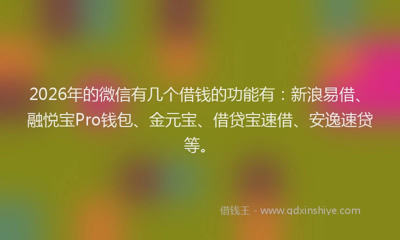 2026年的微信有几个借钱的功能有：新浪易借、融悦宝Pro钱包、金元宝、借贷宝速借、安逸速贷等。