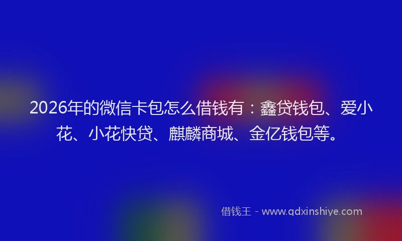 2026年的微信卡包怎么借钱有:鑫贷钱包、爱小花、小花快贷、麒麟商城、金亿钱包等。