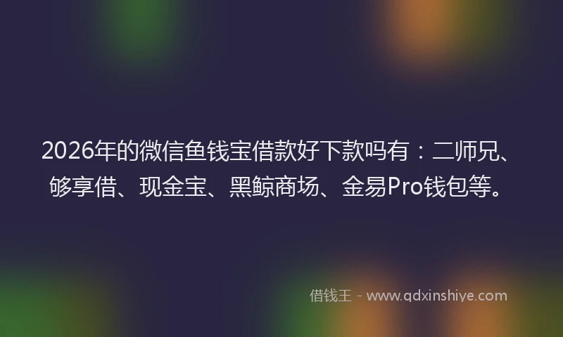 2026年的微信鱼钱宝借款好下款吗有：二师兄、够享借、现金宝、黑鲸商场、金易Pro钱包等。