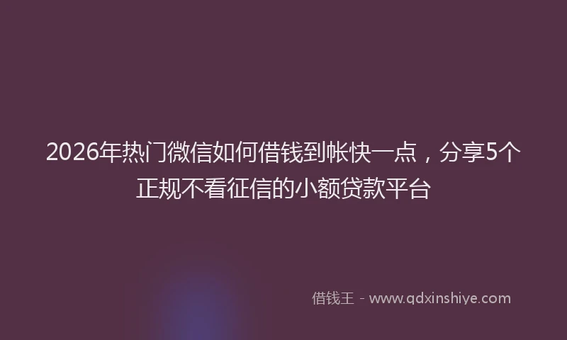 2026年热门微信如何借钱到帐快一点,分享5个正规不看征信的小额贷款平台