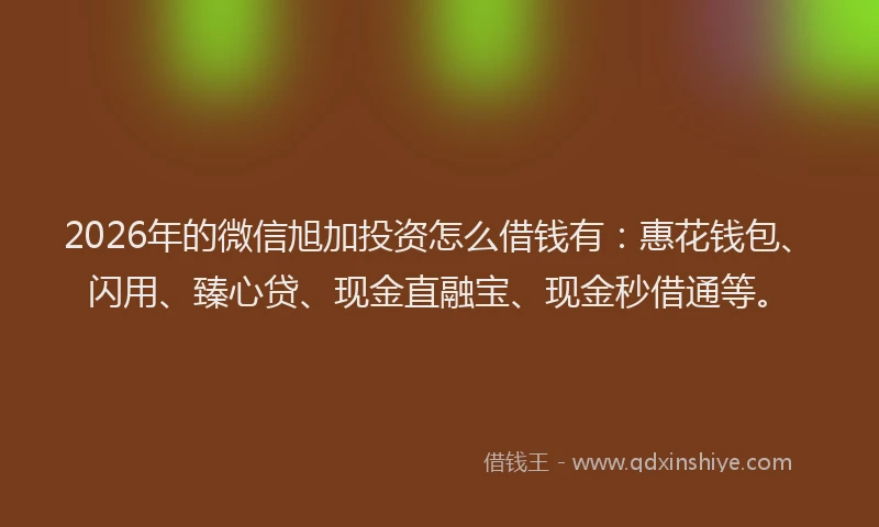 2026年的微信旭加投资怎么借钱有：惠花钱包、闪用、臻心贷、现金直融宝、现金秒借通等。