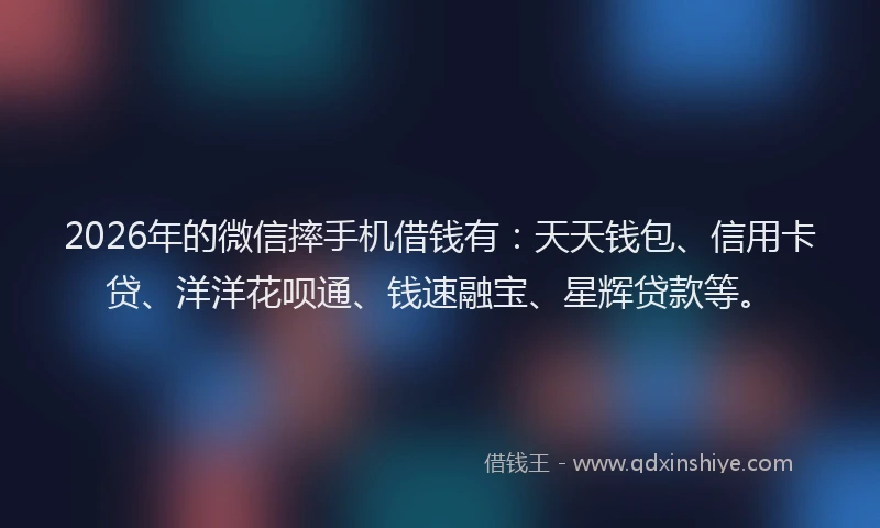 2026年的微信摔手机借钱有：天天钱包、信用卡贷、洋洋花呗通、钱速融宝、星辉贷款等。