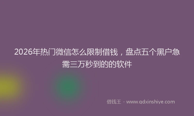 2026年热门微信怎么限制借钱，盘点五个黑户急需三万秒到的的软件