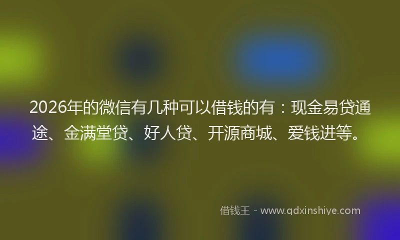 2026年的微信有几种可以借钱的有：现金易贷通途、金满堂贷、好人贷、开源商城、爱钱进等。