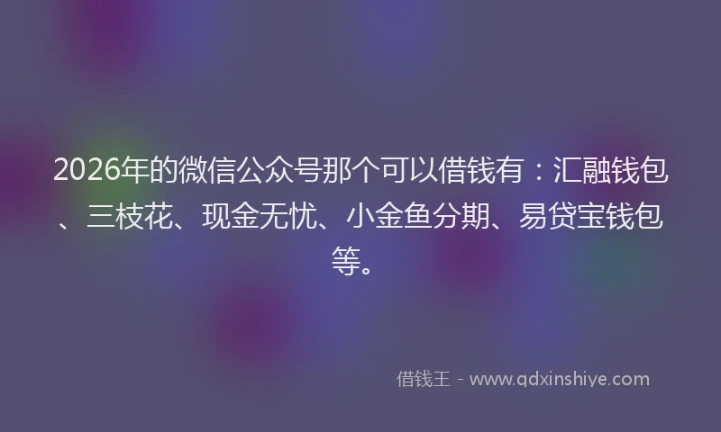 2026年的微信公众号那个可以借钱有：汇融钱包、三枝花、现金无忧、小金鱼分期、易贷宝钱包等。