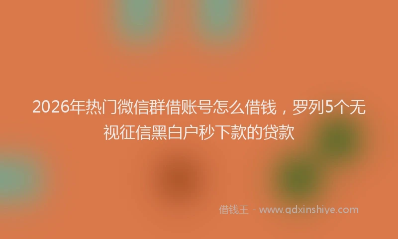 2026年热门微信群借账号怎么借钱，罗列5个无视征信黑白户秒下款的贷款