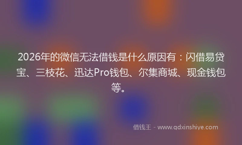 2026年的微信无法借钱是什么原因有：闪借易贷宝、三枝花、迅达Pro钱包、尔集商城、现金钱包等。