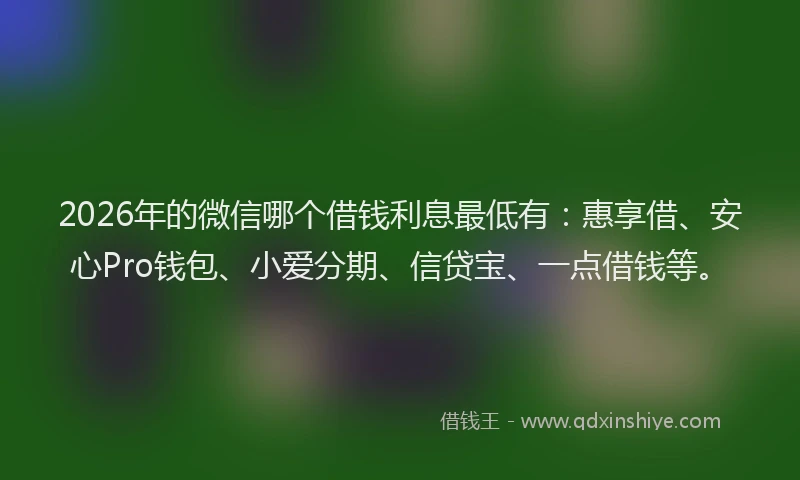 2026年的微信哪个借钱利息最低有：惠享借、安心Pro钱包、小爱分期、信贷宝、一点借钱等。
