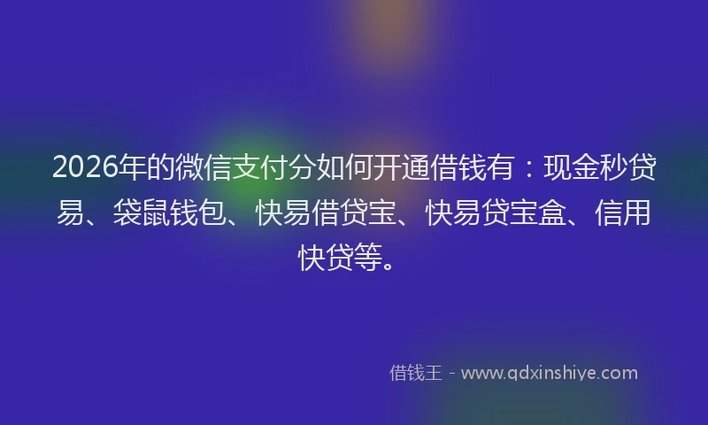 2026年的微信支付分如何开通借钱有：现金秒贷易、袋鼠钱包、快易借贷宝、快易贷宝盒、信用快贷等。