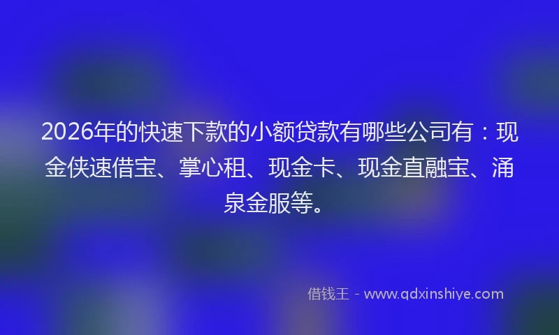 2026年的快速下款的小额贷款有哪些公司有：现金侠速借宝、掌心租、现金卡、现金直融宝、涌泉金服等。
