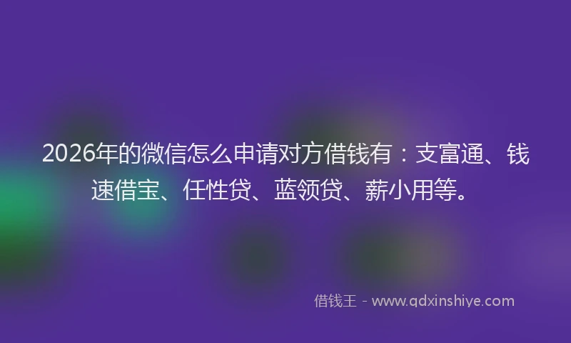 2026年的微信怎么申请对方借钱有：支富通、钱速借宝、任性贷、蓝领贷、薪小用等。