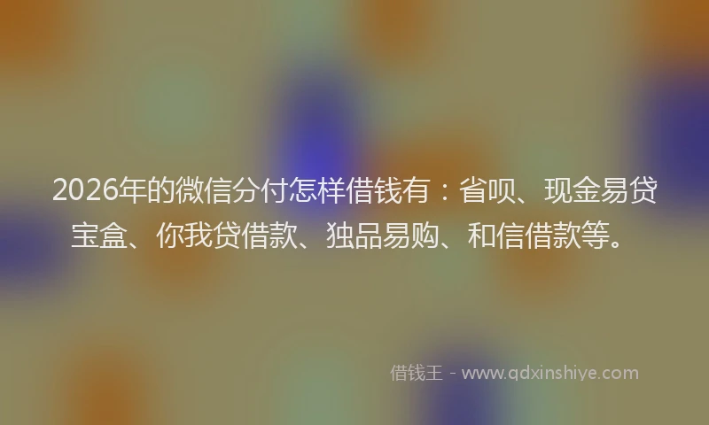 2026年的微信分付怎样借钱有：省呗、现金易贷宝盒、你我贷借款、独品易购、和信借款等。