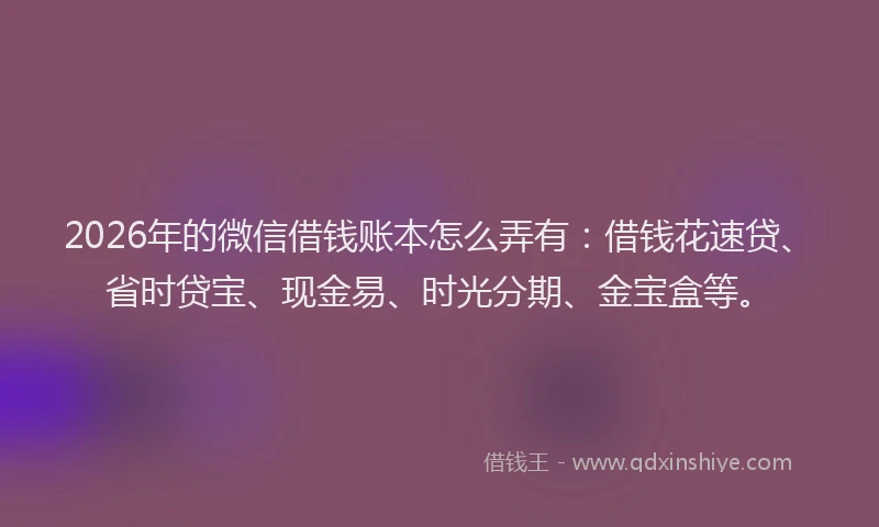 2026年的微信借钱账本怎么弄有：借钱花速贷、省时贷宝、现金易、时光分期、金宝盒等。