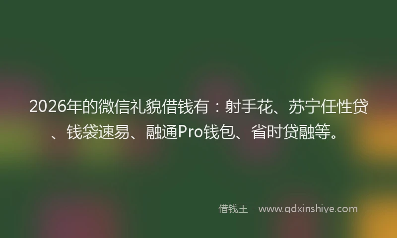 2026年的微信礼貌借钱有：射手花、苏宁任性贷、钱袋速易、融通Pro钱包、省时贷融等。