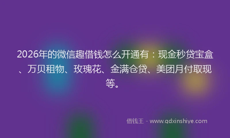 2026年的微信趣借钱怎么开通有：现金秒贷宝盒、万贝租物、玫瑰花、金满仓贷、美团月付取现等。
