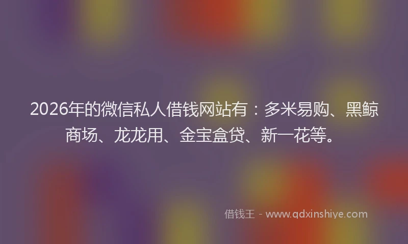 2026年的微信私人借钱网站有：多米易购、黑鲸商场、龙龙用、金宝盒贷、新一花等。