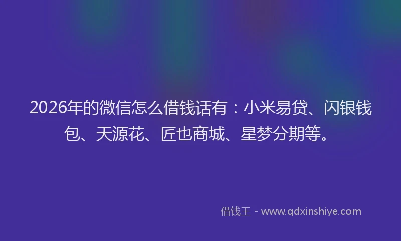 2026年的微信怎么借钱话有：小米易贷、闪银钱包、天源花、匠也商城、星梦分期等。