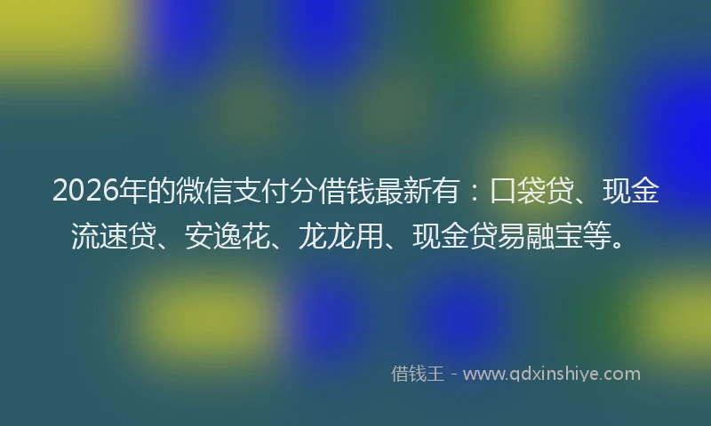 2026年的微信支付分借钱最新有：口袋贷、现金流速贷、安逸花、龙龙用、现金贷易融宝等。