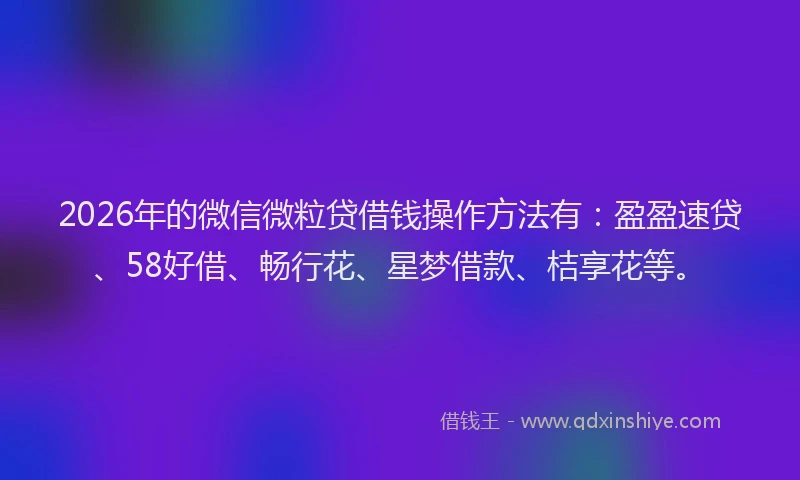 2026年的微信微粒贷借钱操作方法有：盈盈速贷、58好借、畅行花、星梦借款、桔享花等。