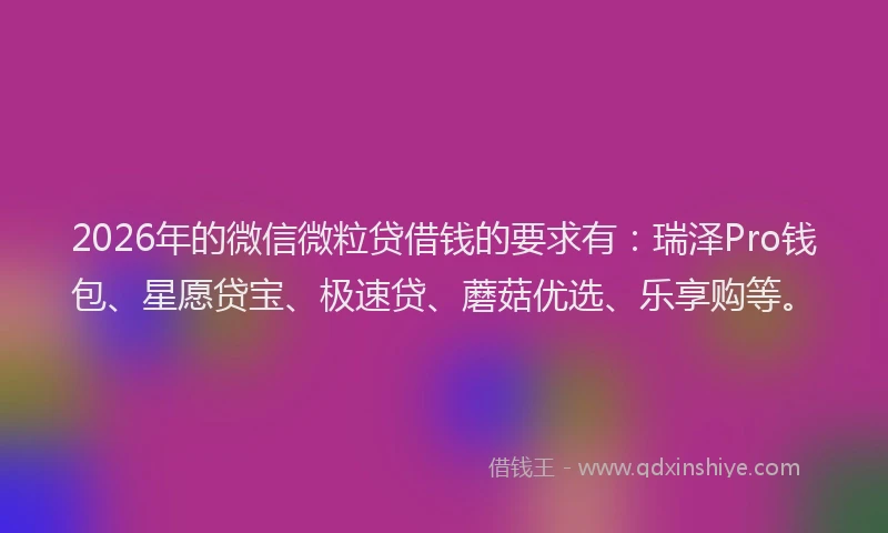 2026年的微信微粒贷借钱的要求有：瑞泽Pro钱包、星愿贷宝、极速贷、蘑菇优选、乐享购等。