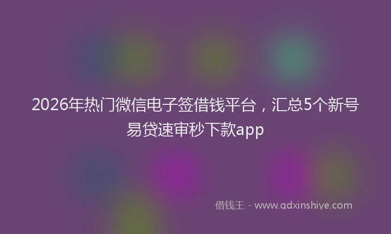 2026年热门微信电子签借钱平台，汇总5个新号易贷速审秒下款app