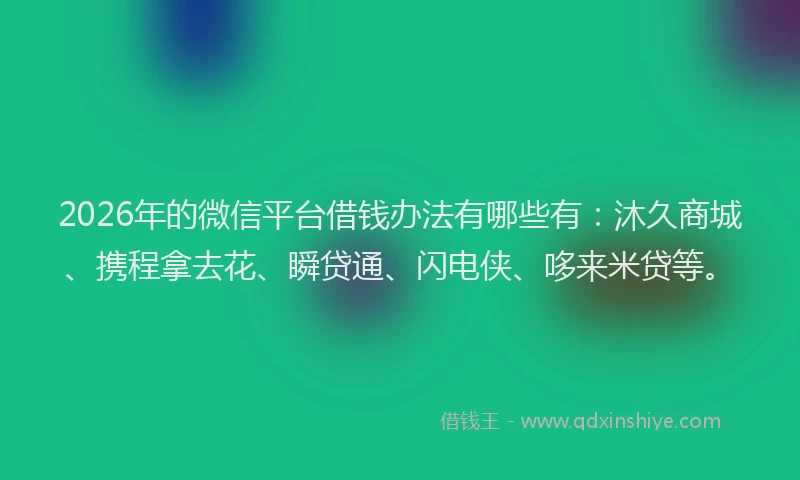 2026年的微信平台借钱办法有哪些有：沐久商城、携程拿去花、瞬贷通、闪电侠、哆来米贷等。