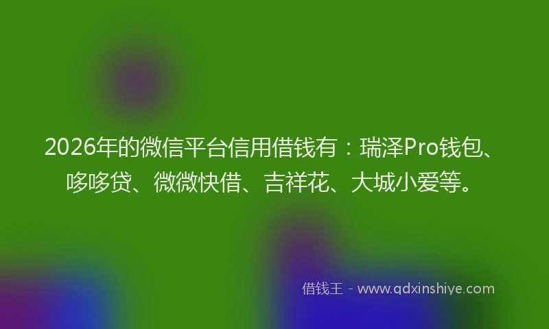 2026年的微信平台信用借钱有:瑞泽Pro钱包、哆哆贷、微微快借、吉祥花、大城小爱等。
