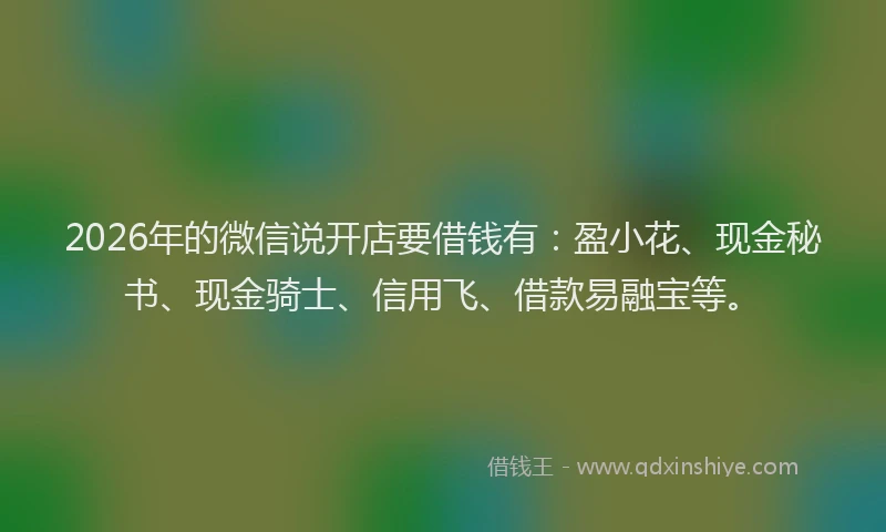 2026年的微信说开店要借钱有：盈小花、现金秘书、现金骑士、信用飞、借款易融宝等。
