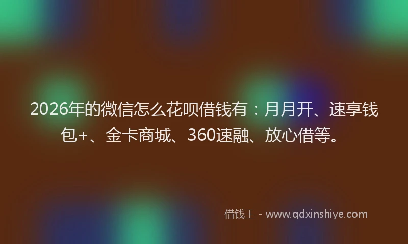 2026年的微信怎么花呗借钱有：月月开、速享钱包+、金卡商城、360速融、放心借等。