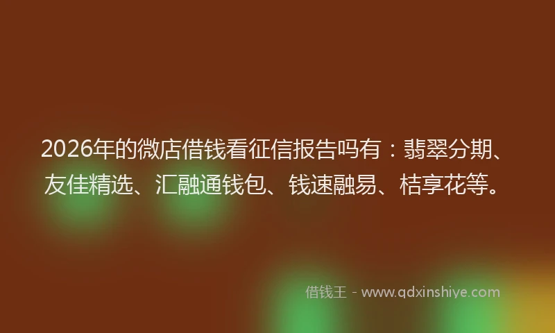 2026年的微店借钱看征信报告吗有：翡翠分期、友佳精选、汇融通钱包、钱速融易、桔享花等。