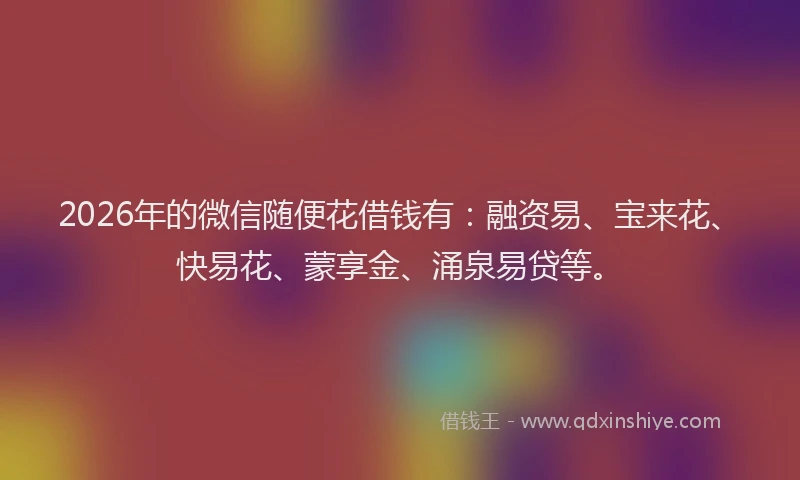 2026年的微信随便花借钱有：融资易、宝来花、快易花、蒙享金、涌泉易贷等。