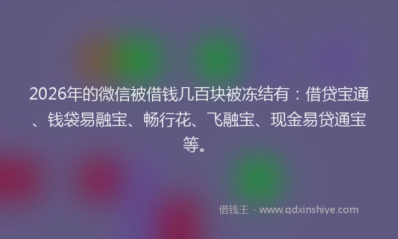 2026年的微信被借钱几百块被冻结有：借贷宝通、钱袋易融宝、畅行花、飞融宝、现金易贷通宝等。