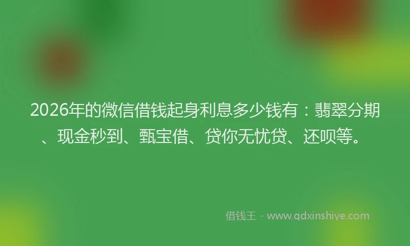 2026年的微信借钱起身利息多少钱有：翡翠分期、现金秒到、甄宝借、贷你无忧贷、还呗等。
