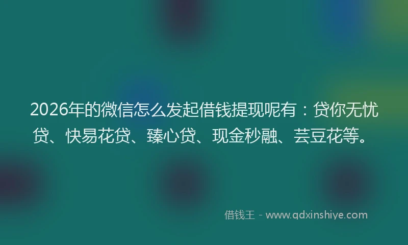 2026年的微信怎么发起借钱提现呢有:贷你无忧贷、快易花贷、臻心贷、现金秒融、芸豆花等。