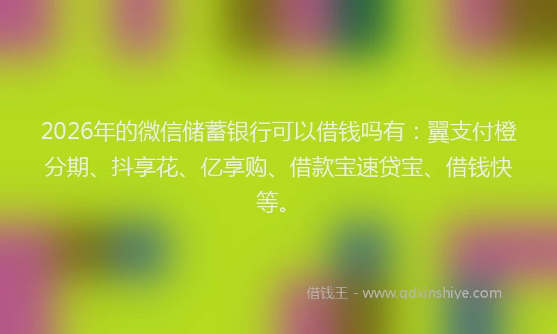 2026年的微信储蓄银行可以借钱吗有：翼支付橙分期、抖享花、亿享购、借款宝速贷宝、借钱快等。