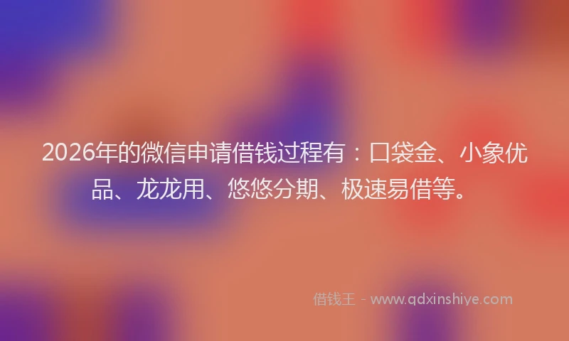 2026年的微信申请借钱过程有：口袋金、小象优品、龙龙用、悠悠分期、极速易借等。