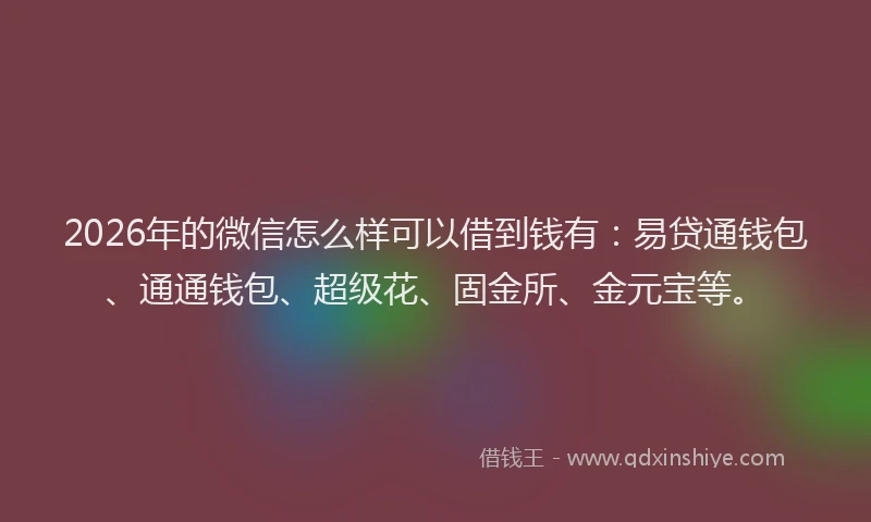 2026年的微信怎么样可以借到钱有:易贷通钱包、通通钱包、超级花、固金所、金元宝等。
