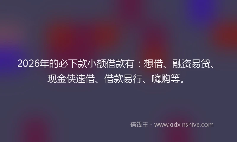 2026年的必下款小额借款有：想借、融资易贷、现金侠速借、借款易行、嗨购等。