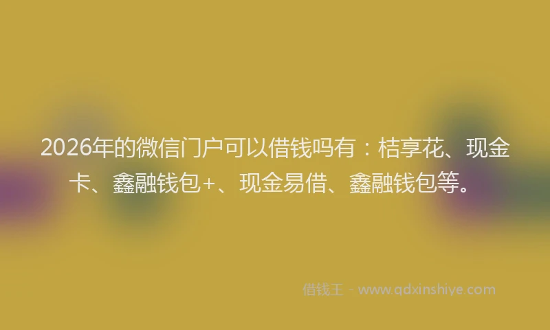 2026年的微信门户可以借钱吗有：桔享花、现金卡、鑫融钱包+、现金易借、鑫融钱包等。