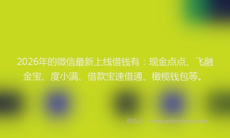 2026年的微信最新上线借钱有：现金点点、飞融金宝、度小满、借款宝速借通、橄榄钱包等。