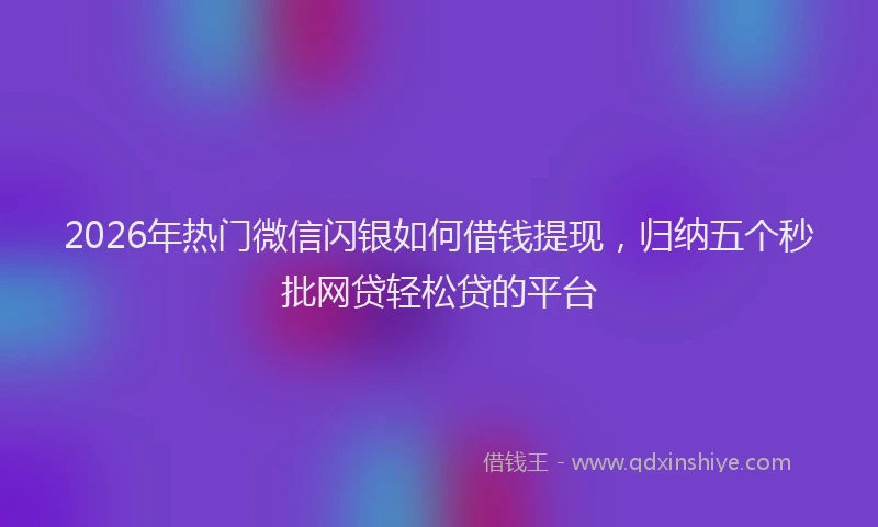 2026年热门微信闪银如何借钱提现，归纳五个秒批网贷轻松贷的平台
