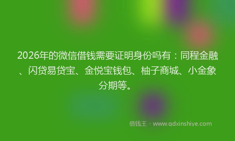 2026年的微信借钱需要证明身份吗有：同程金融、闪贷易贷宝、金悦宝钱包、柚子商城、小金象分期等。