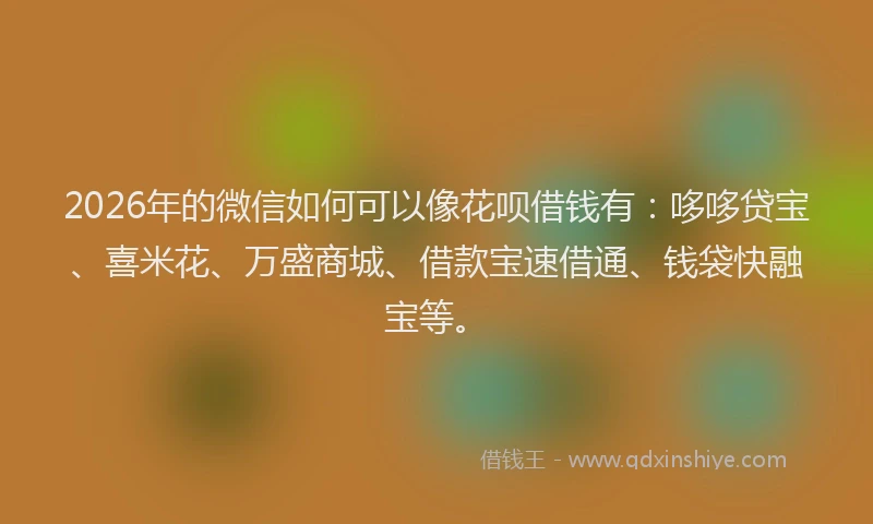 2026年的微信如何可以像花呗借钱有：哆哆贷宝、喜米花、万盛商城、借款宝速借通、钱袋快融宝等。