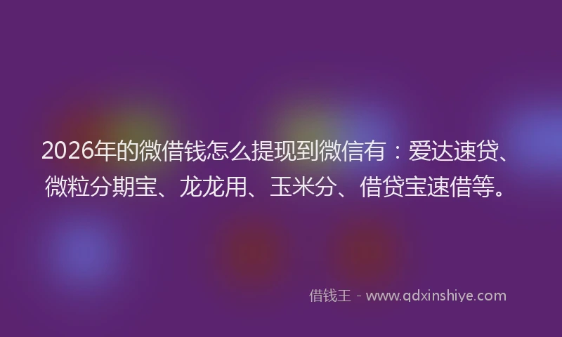 2026年的微借钱怎么提现到微信有：爱达速贷、微粒分期宝、龙龙用、玉米分、借贷宝速借等。