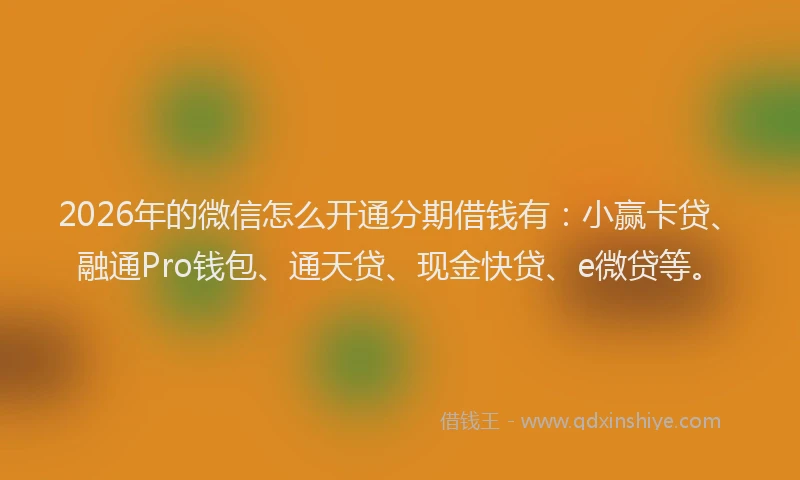 2026年的微信怎么开通分期借钱有：小赢卡贷、融通Pro钱包、通天贷、现金快贷、e微贷等。