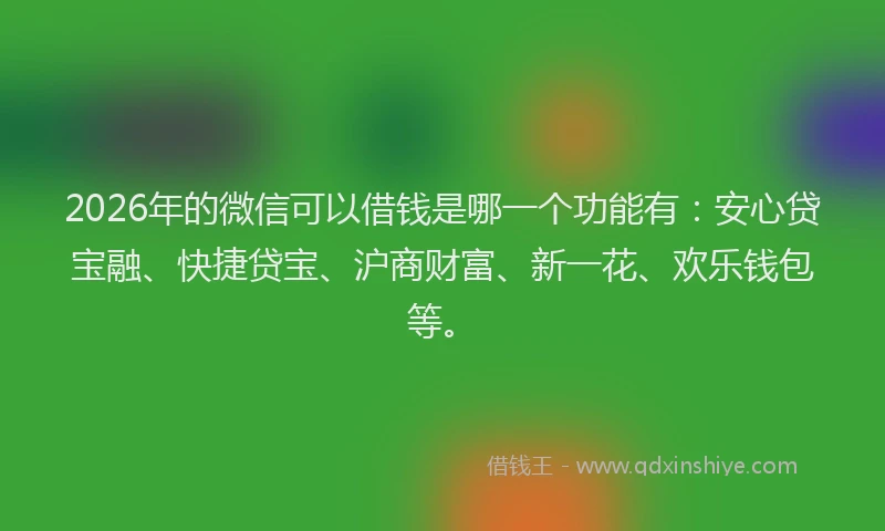 2026年的微信可以借钱是哪一个功能有:安心贷宝融、快捷贷宝、沪商财富、新一花、欢乐钱包等。